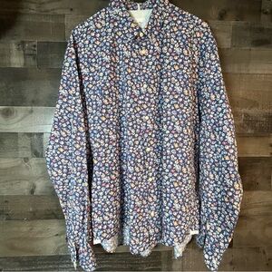Serge Blanco Floral Blue Long Sleeve Button Down Shirt Classic Fit Italian 3XL